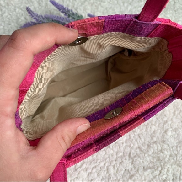 Kate Spade 90s Shantung Top Handle Pink Silk Evening Designer Tote Purse Barbie - Picture 10 of 16